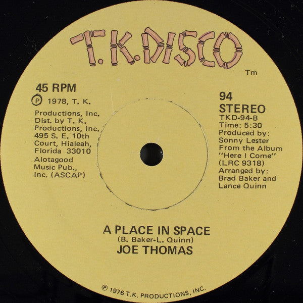 Joe Thomas : Plato's Retreat / A Place In Space (12", Promo)