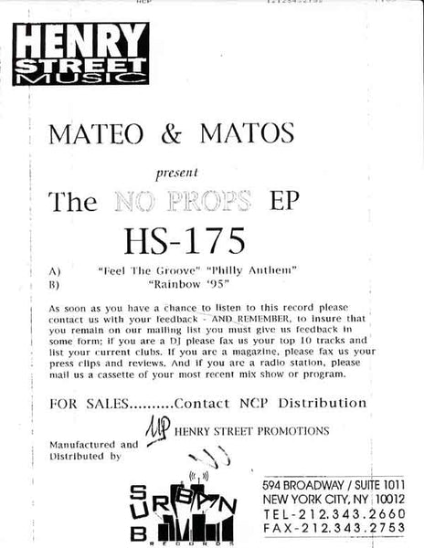 Mateo & Matos : The No Props E.P. (12", EP)