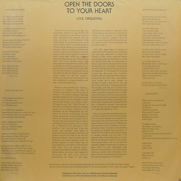 J.O.B. Orquestra : Open The Doors To Your Heart (LP, Album)