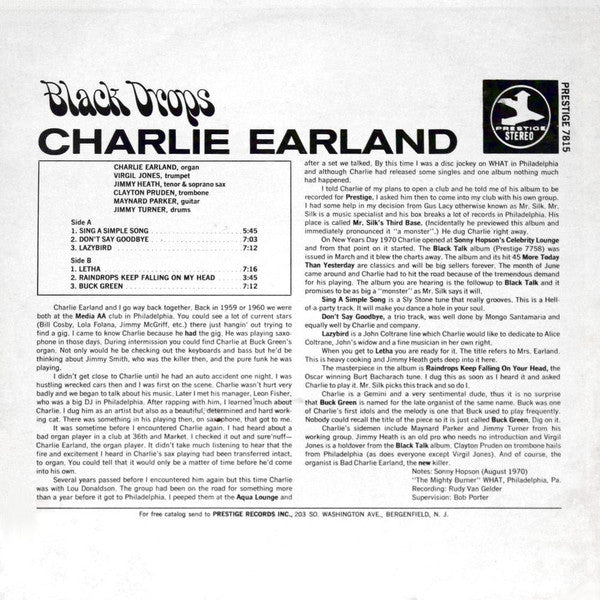 Charlie Earland* : Black Drops (LP, Album)