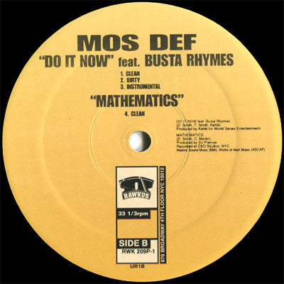 Mos Def : Ms. Fat Booty / Do It Now / Mathematics (12", Promo)