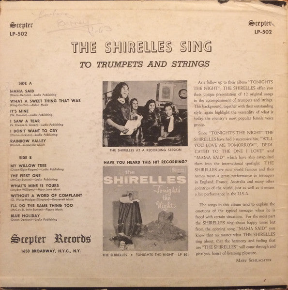 The Shirelles : The Shirelles Sing To Trumpets And Strings (LP, Album, Styrene)